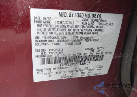 2008 Ford Taurus Limited from USA, damaged, VIN 1FAHP25W58G138701